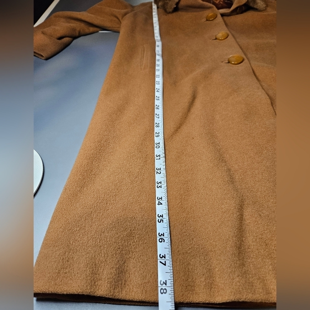 Cashmere Fur Collar 50s/60sVintage Camel Swing Coat Large, Size 10/12 - Picture 11 of 17
